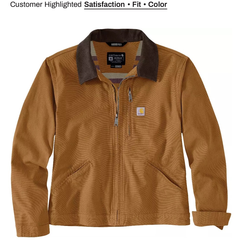 Carhartt women’s loose fit Detroit jacket tan and brown collar